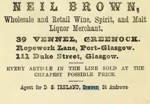 Advertisement for David Stevenson Ireland's agent in Greenock