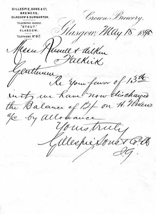 Letter from Gillespie, Sons & Co Ltd