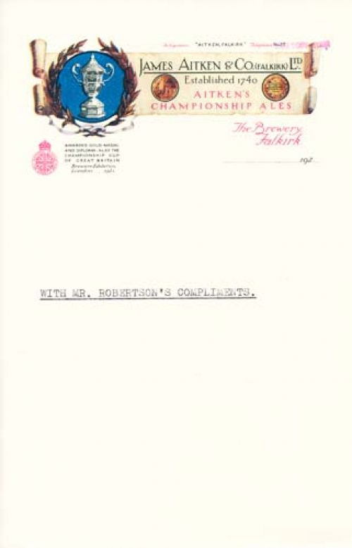 Letter from James Aitken & Co (Falkirk) Ltd