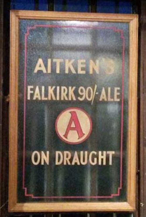 Window glass advertising James Aitken & Co (Falkirk) Ltd's 90/- Ale