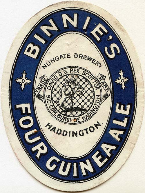 Label for Mark Binnie & Co's Four Guinea Ale