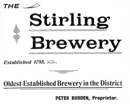 Advertisement for Peter Burden's Stirling Brewery