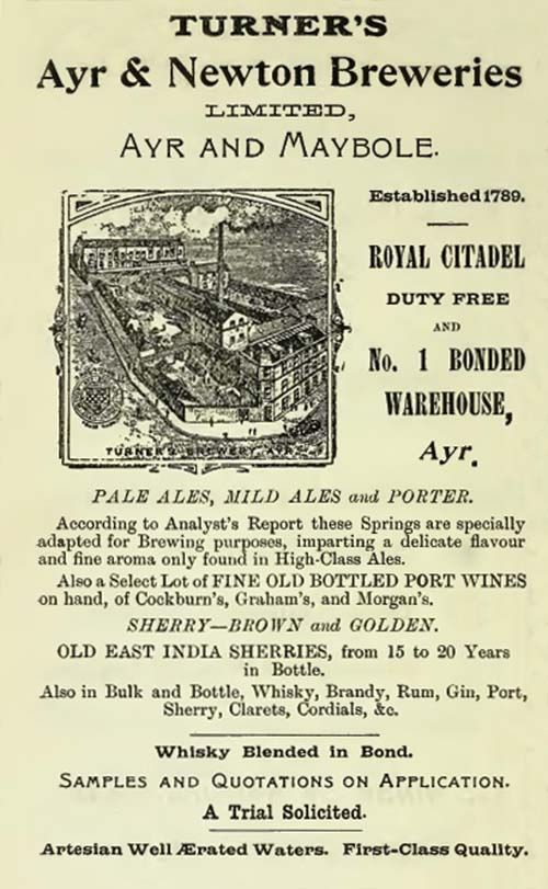 Advertisement for Turner's Ayr & Newton Breweries Ltd